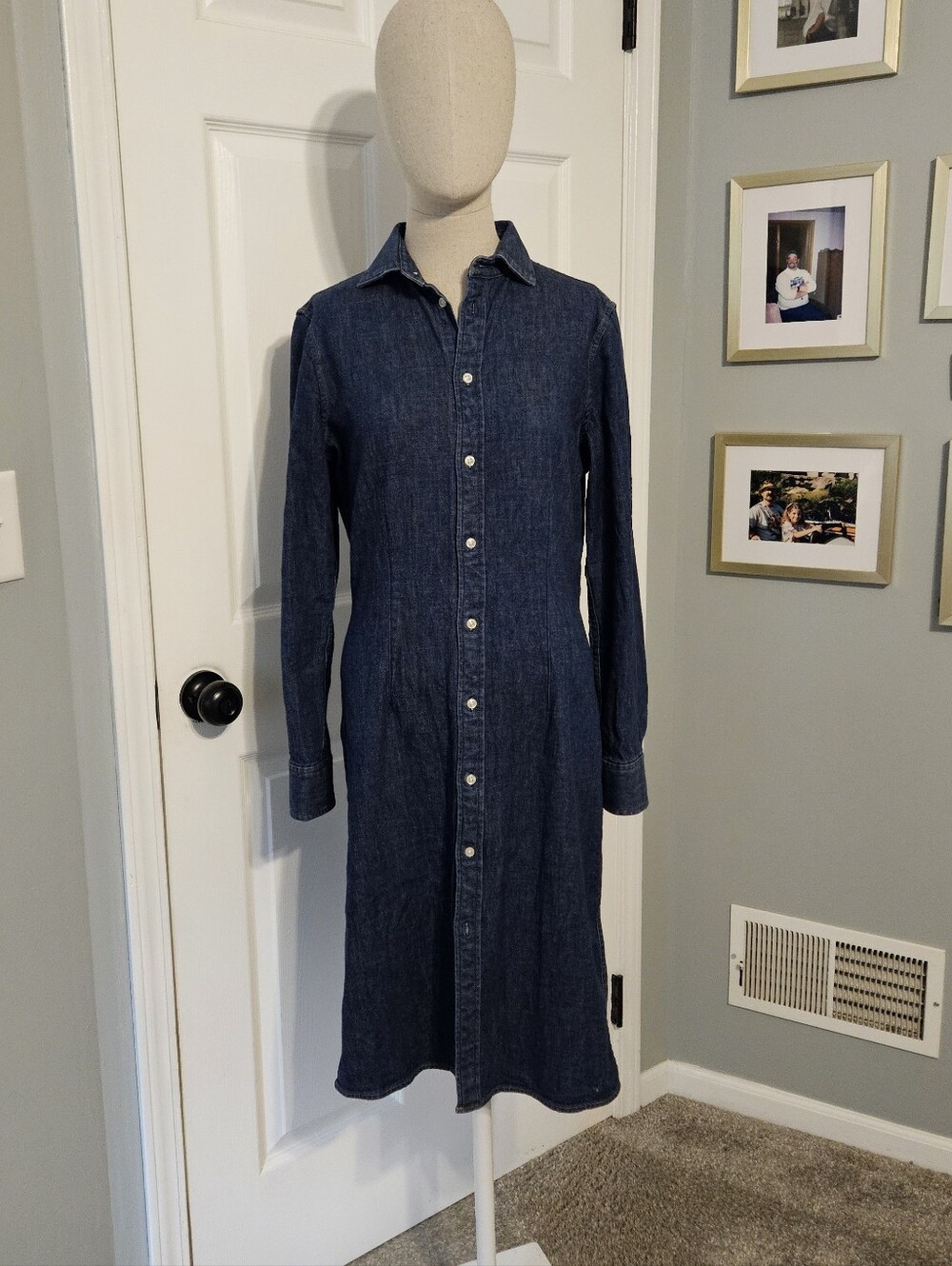 Ralph Lauren Dark Blue Denim Long-Sleeve Shirt Dress